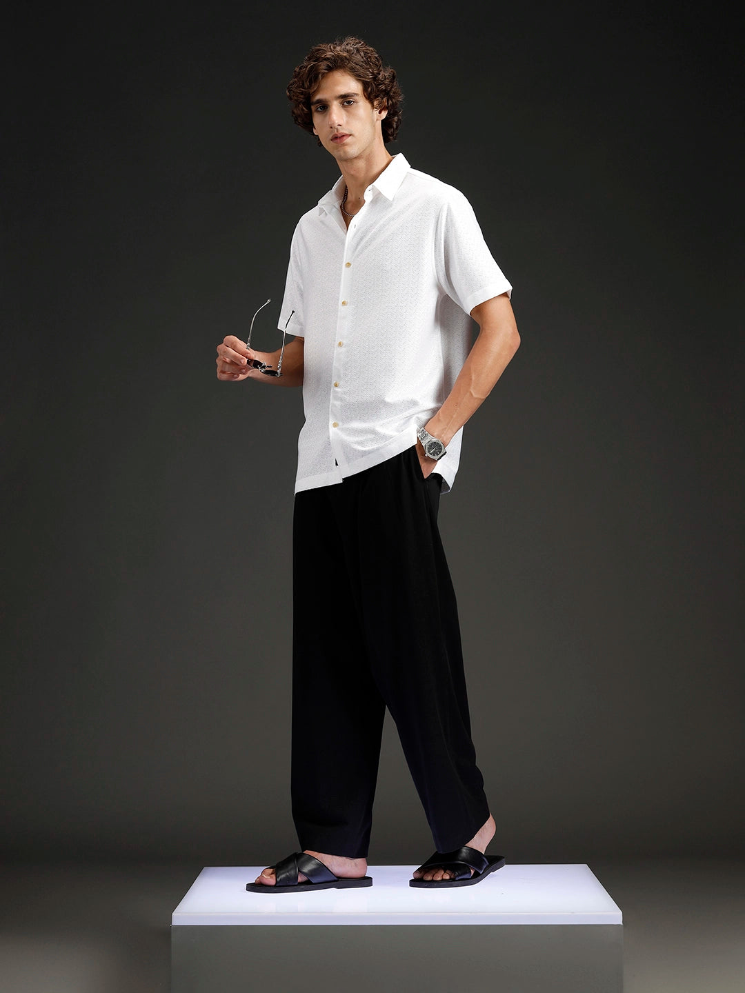 Wrogn Casual Textured Slim Fit Shirt | White