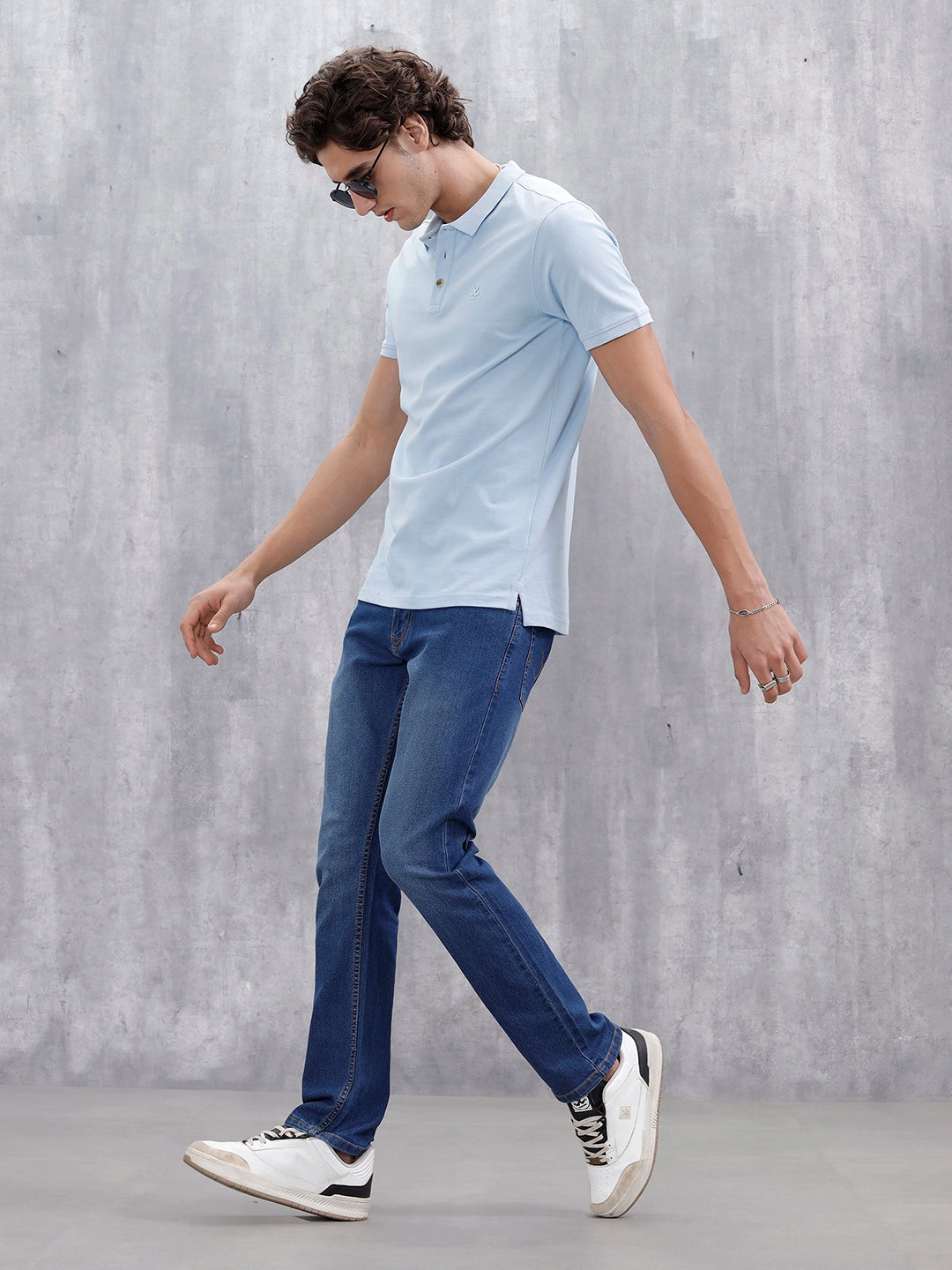 Casual Slim Fit Solid Polo T-Shirt | Light Blue