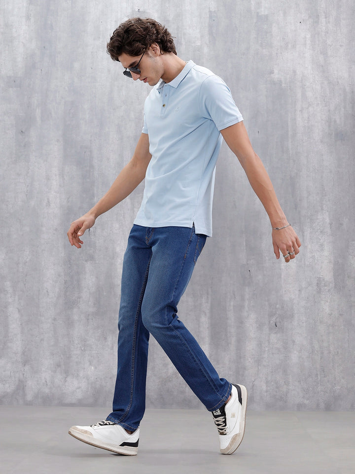 Casual Slim Fit Solid Polo T-Shirt | Light Blue