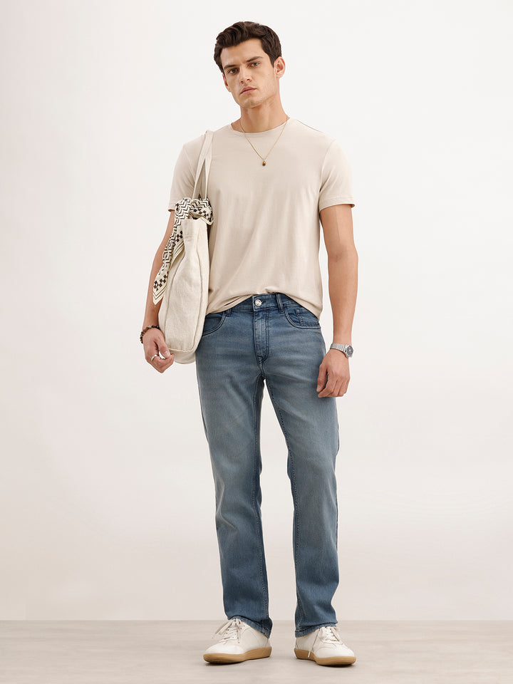 Straight Fit Faded Denim Jeans  | Light Blue