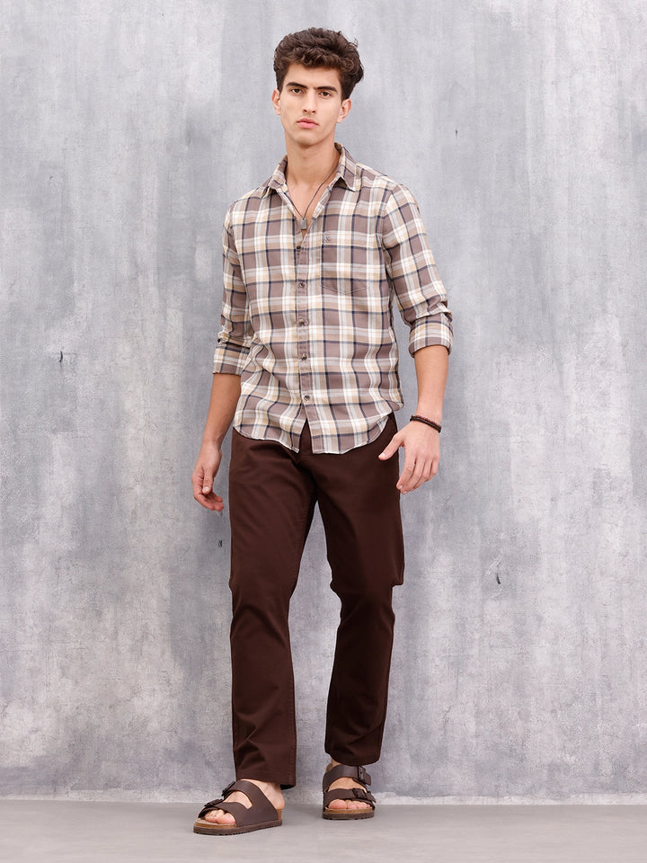 Textured Checkered Shirt | Brown