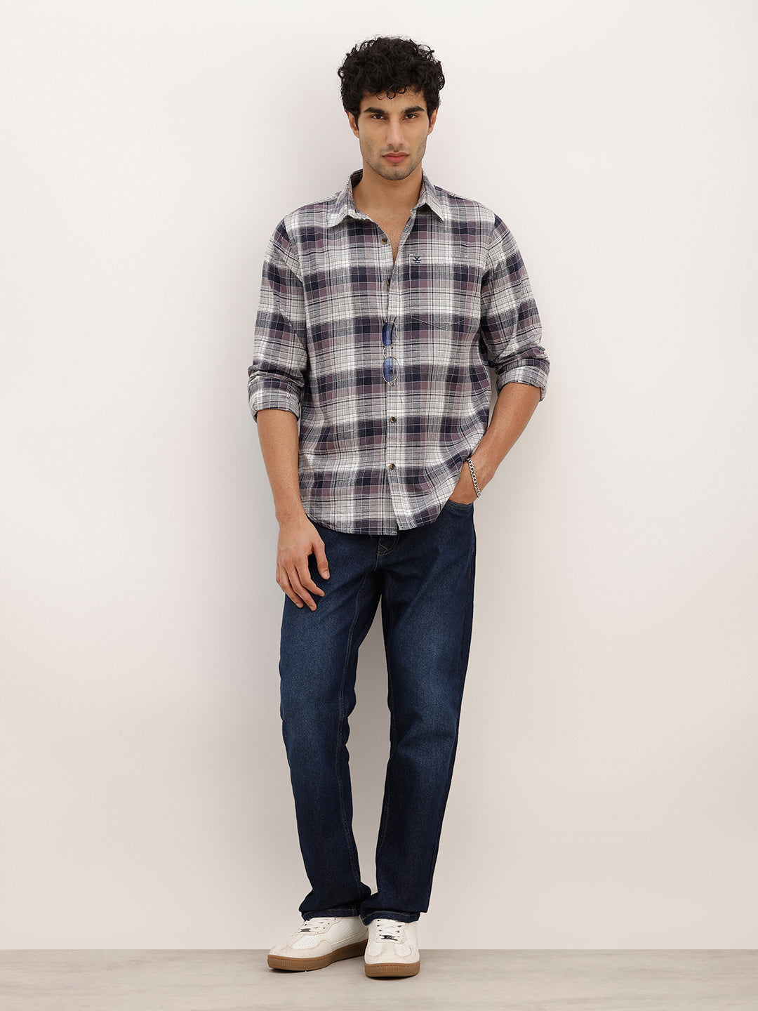 Slim Fit Checkered Full Sleeve Shirt | Blue