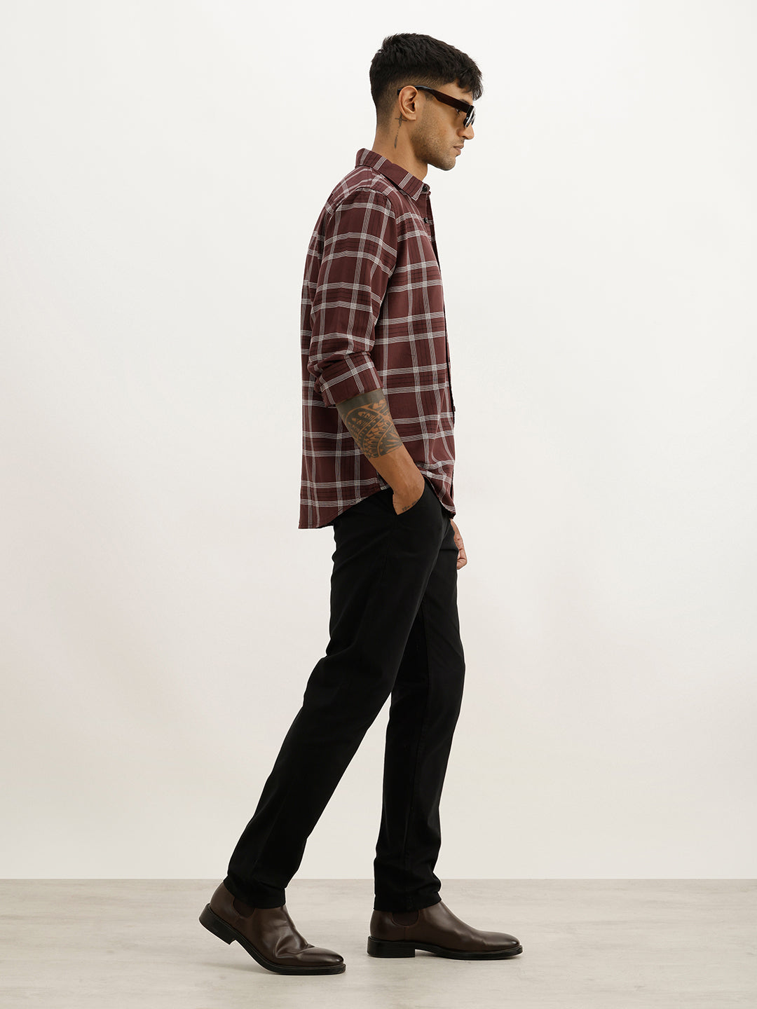 Classic Slim Fit Checkered Shirt | Wine