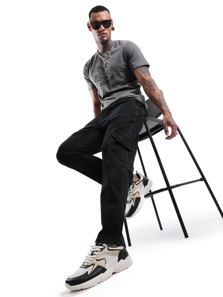Charcoal Grey Chest Printed T-Shirt