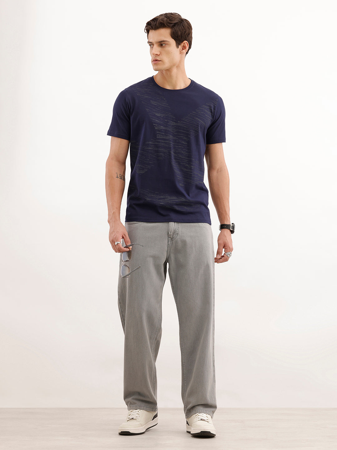 Slim Fit Placement Printed T-Shirt  | Navy Blue