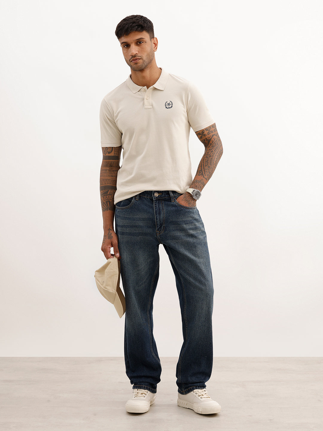 Slim Fit Placement Printed Polo T-Shirt | Beige