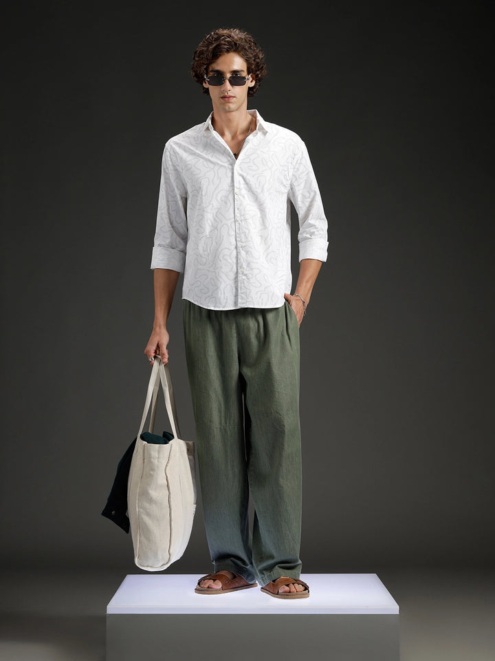 Abstarct aop printed casual comfort fit shirt | White