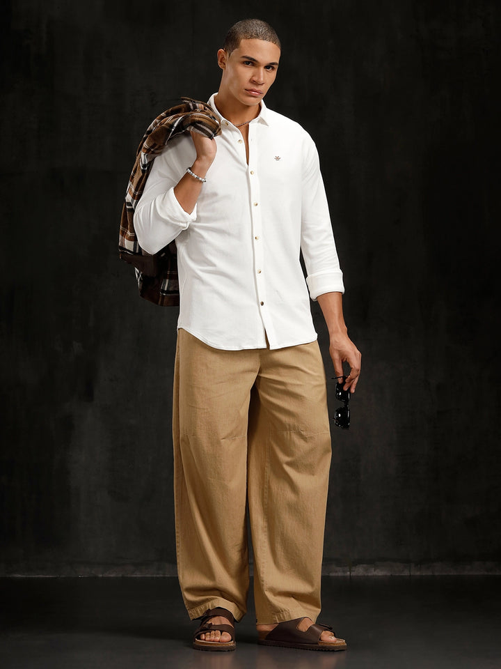 Solid Pique Knit Shirt | White