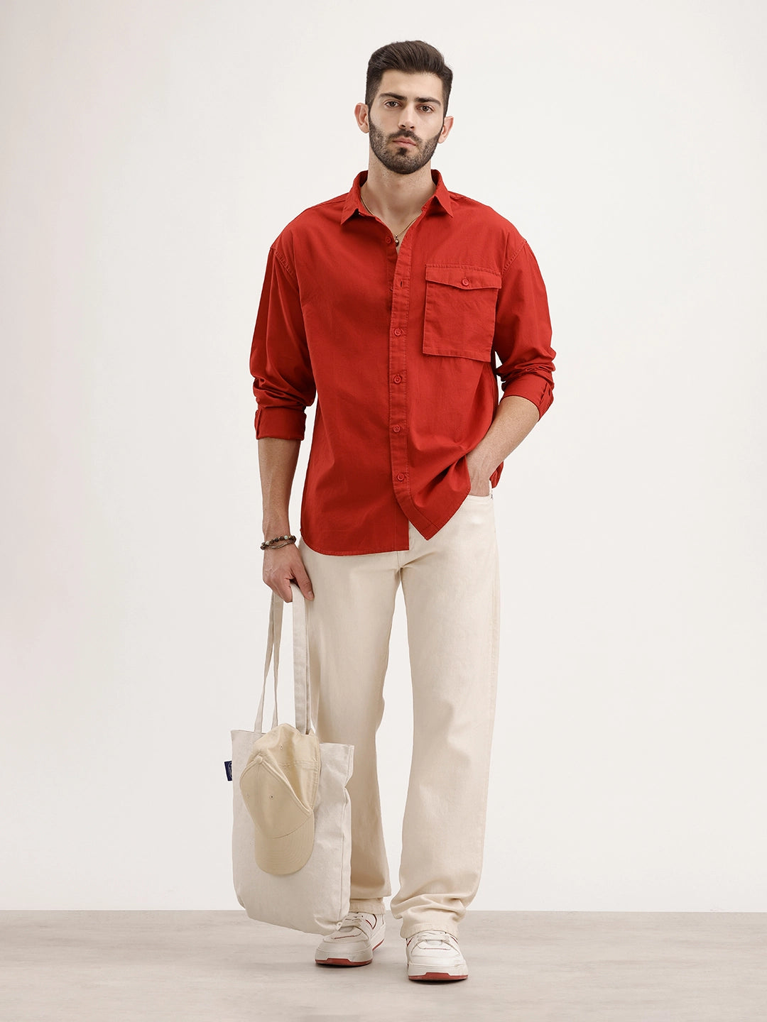 Oversized Fit Solid Shirt | Red