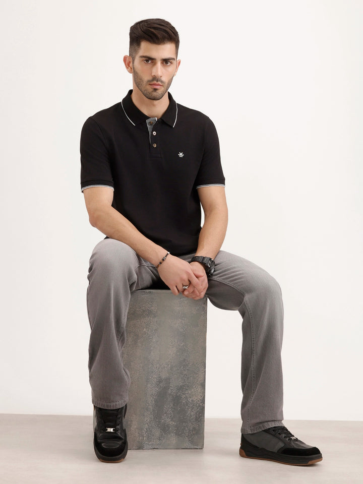 Tipping Collar Slim Fit Polo T-Shirt | Black
