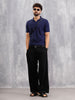 Solid Textured Slim Fit Polo T-Shirt  | Navy Blue