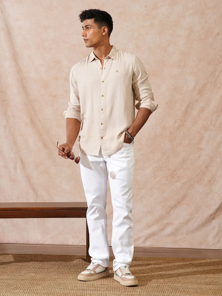 Viscose Linen Slim Fit Shirt | Beige