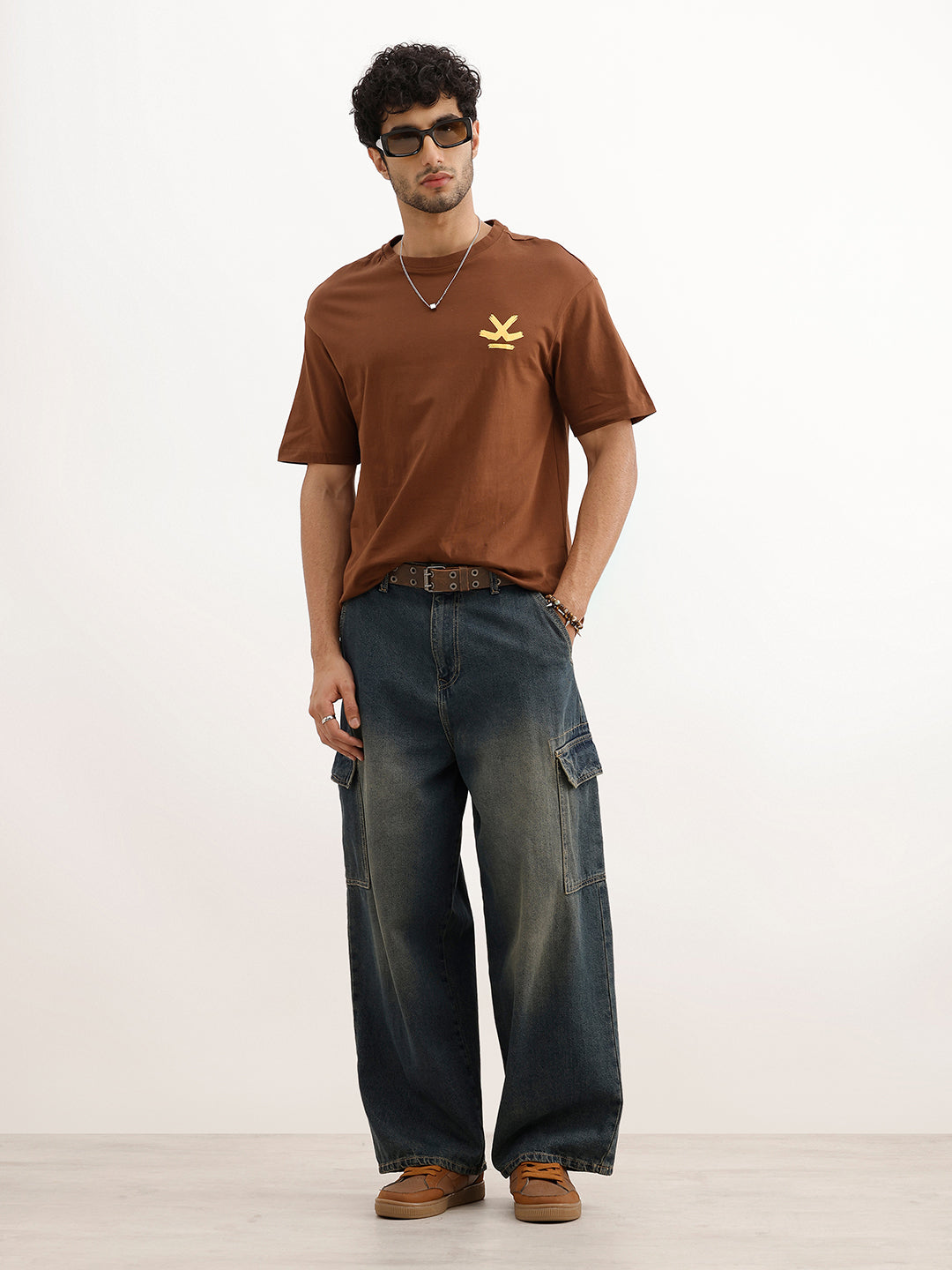 Oversized Placement Back Printed T-Shirt | Brown