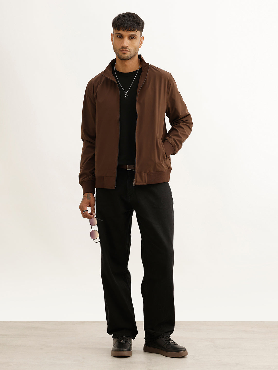 Solid Regular Fit Zipper Jacket | Maroon