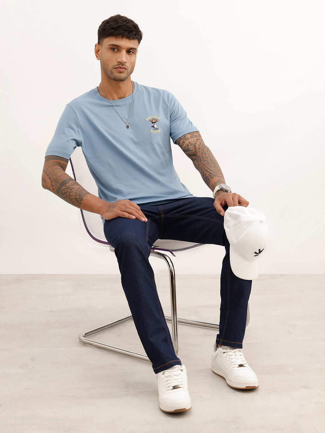 Slim Fit Embroidered Patch Detail T-Shirt | Blue | WTS02HSSL1378S