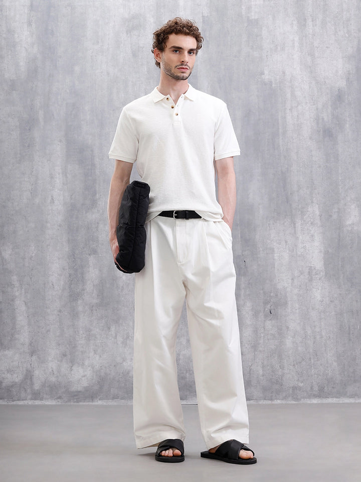 Crinkled Knit Polo T-Shirt | Off White
