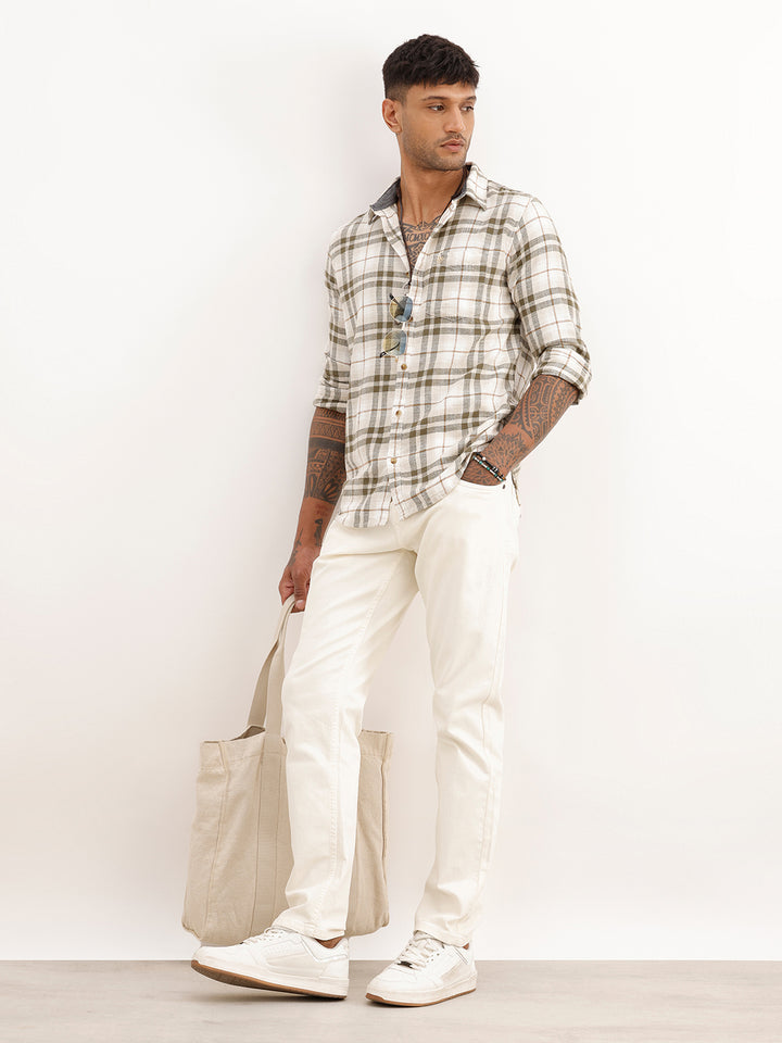 Slim Fit Checkered Full Sleeve Shirt | Olive