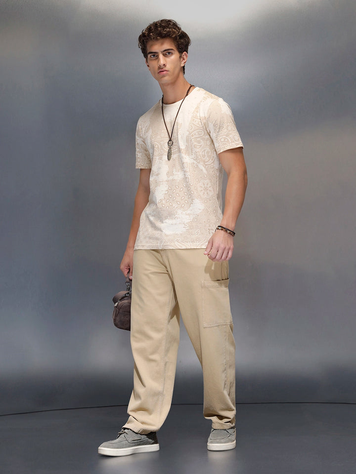 Men's loose fit trouser with utility pocket  | Beige