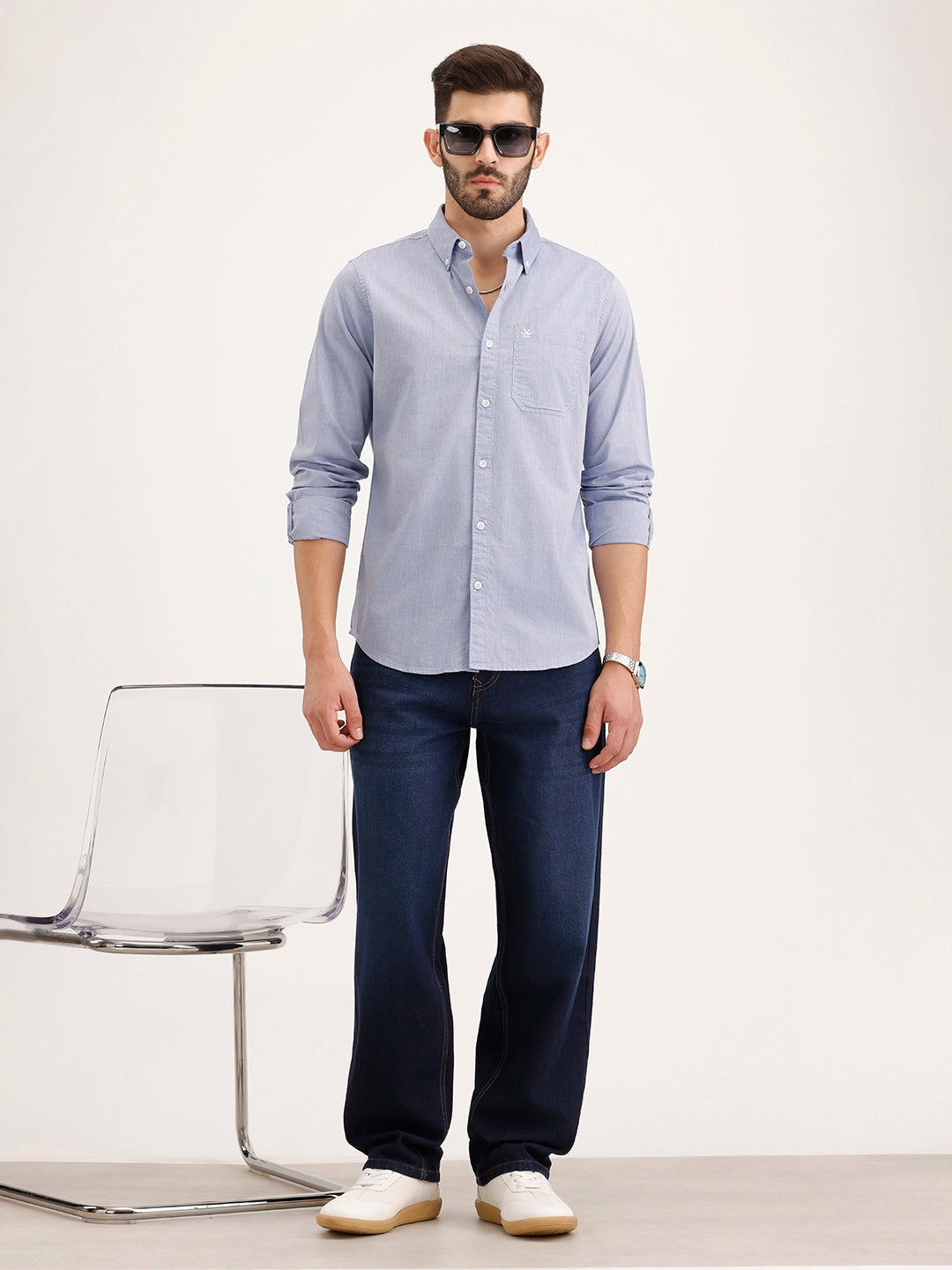 Regular Fit 100% Cotton Shirt | Blue