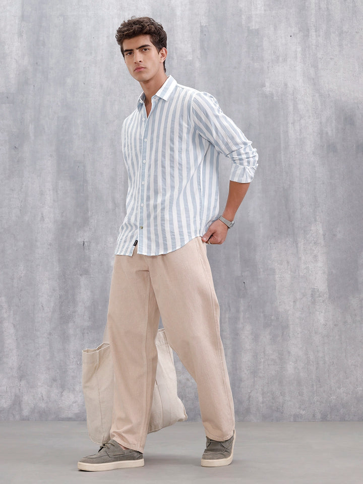 Comfort Fit Striped Casual Shirt For Men | Blue