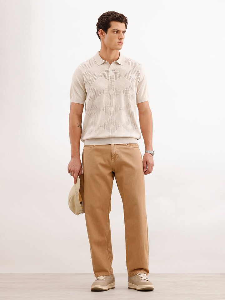 Textured Slim Fit T-Shirt  | Ecru