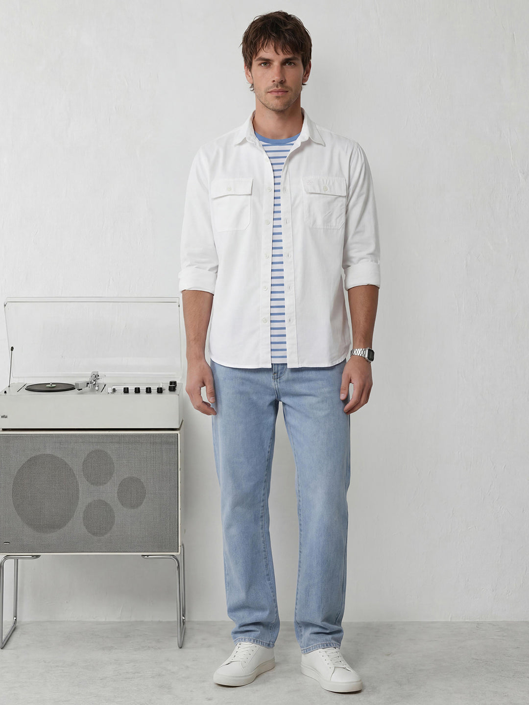 Comfort Fit Double Pocket Shirt | White