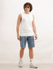 Slim Fit Printed Cut Off sleeves T-Shirt | White