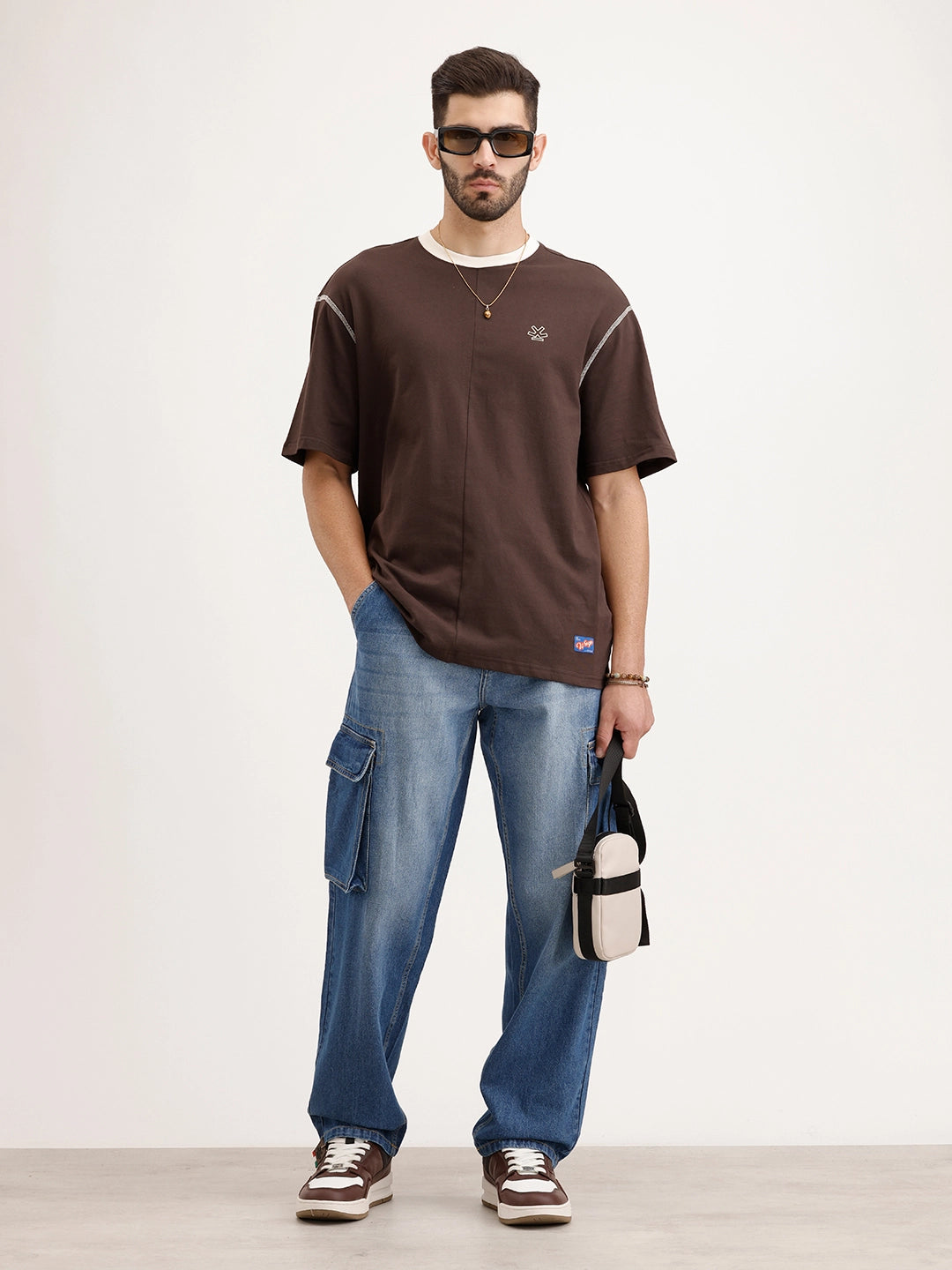Oversized Fit Cut & Sew T-Shirt | Brown