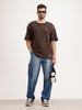 Oversized Fit Cut & Sew T-Shirt | Brown
