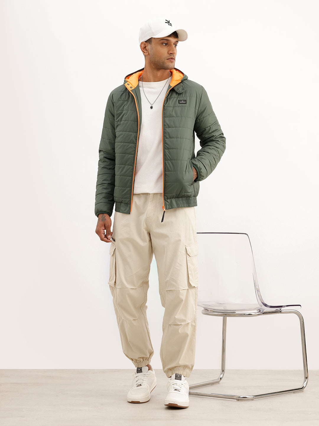 Solid Regular Fit Puffer Jacket | Dark Green