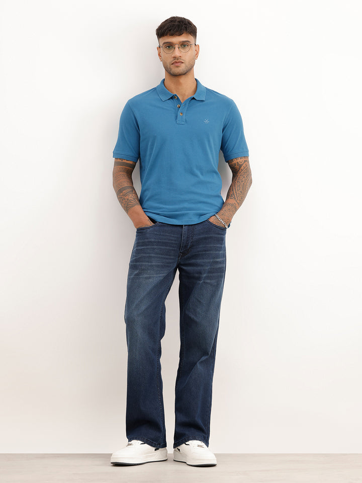 Solid Regular Fit Polo T-Shirt | Blue