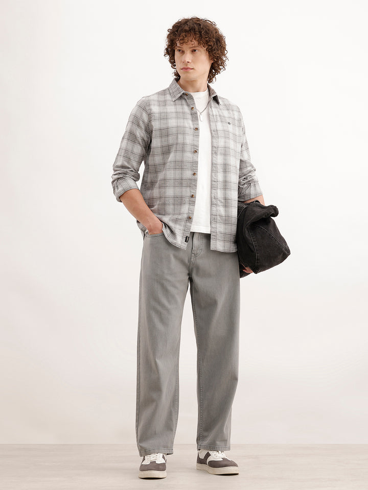 Slim Fit Checkered Shirt  | Grey