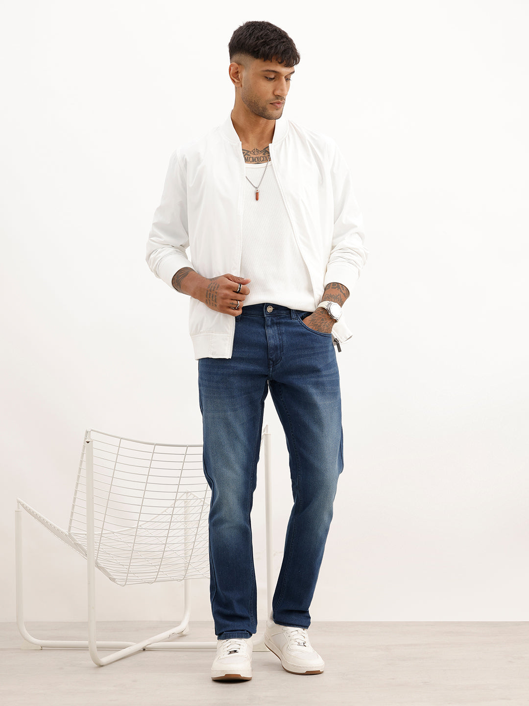 Washed Slim Fit Denim Jeans | Dark Blue