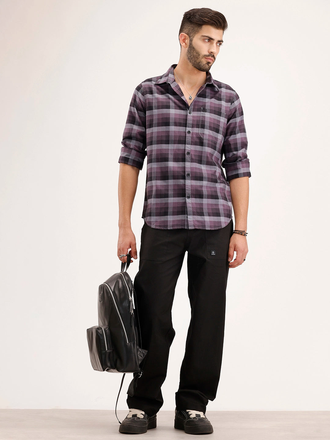 Regular Fit Checkered Shirt | Black