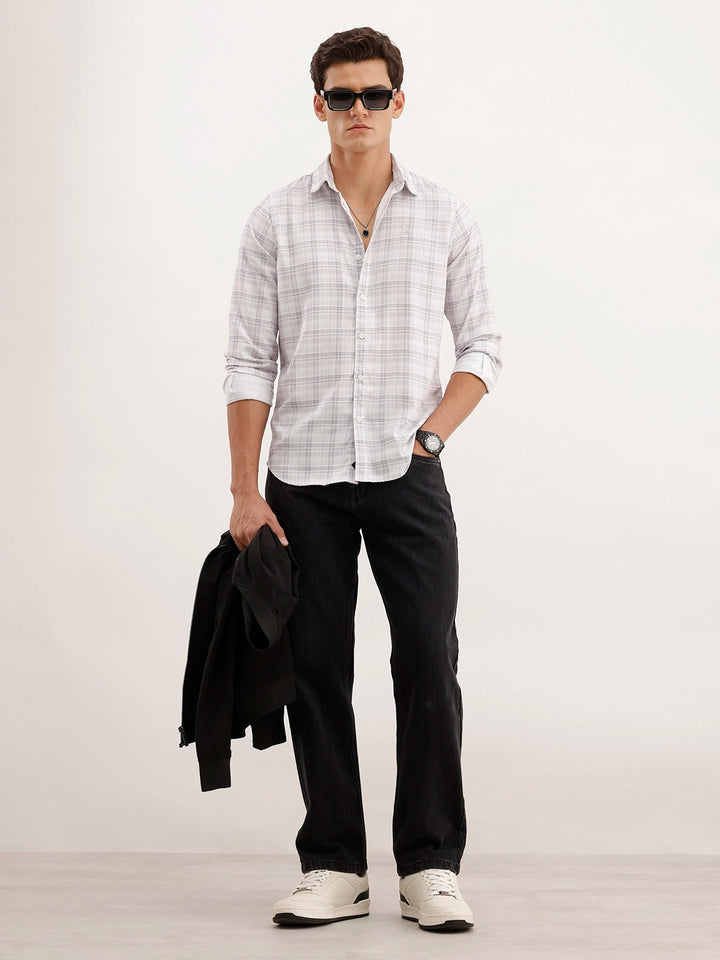 Regular Fit Checkered Shirt | Off White