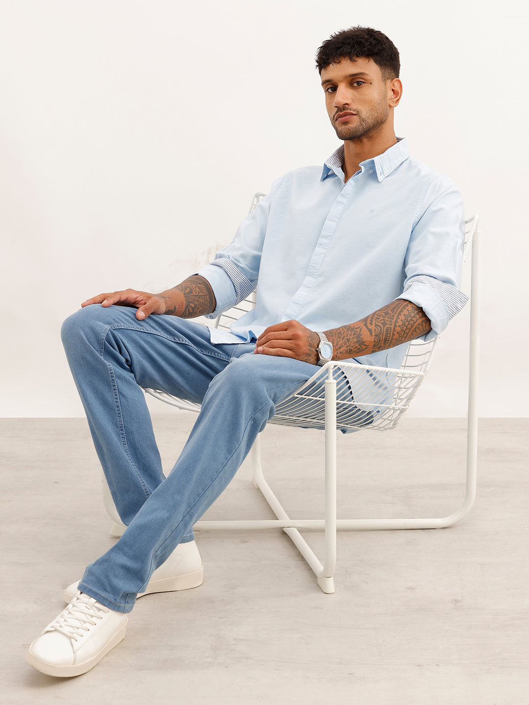 Classic Solid Double Placket Shirt | Blue