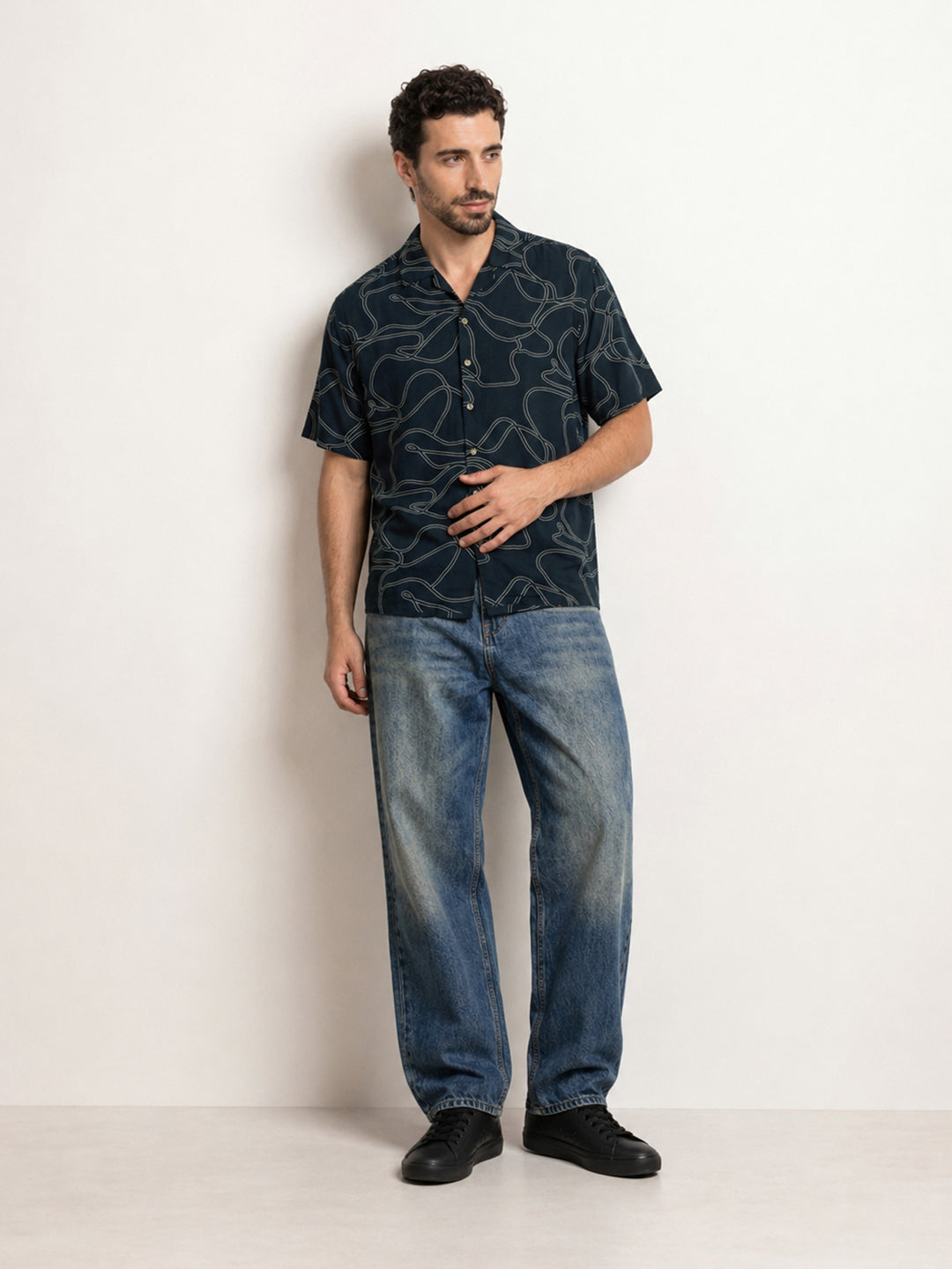 Comfort Fit AOP Half Sleeve Shirt | Navy Blue