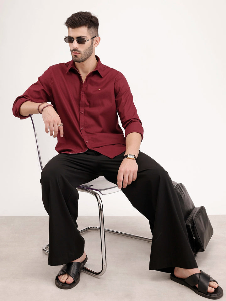 Solid Slim Fit 100% Cotton Shirt | Maroon