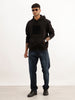 Solid Flock Printed Hoodie | Black
