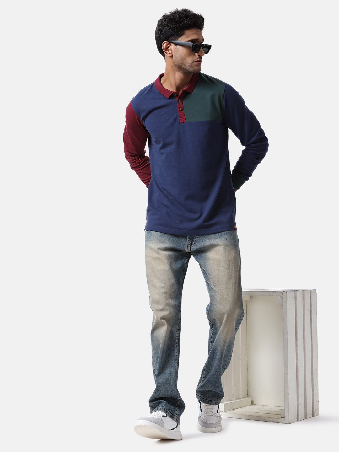 Colour blocked Navy Polo T-Shirt