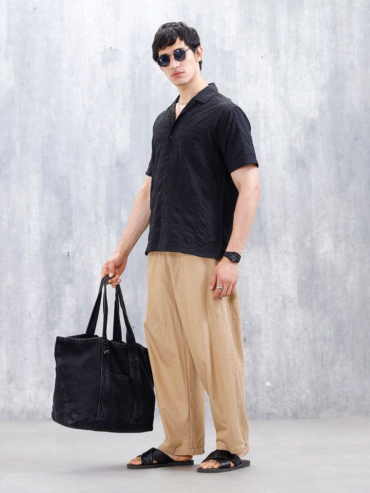 Wrogn Mens Casual Textured Comfort Fit Shirt | Black