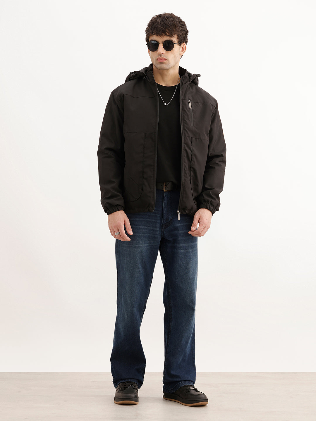 Solid Comfort Fit Hooded Jacket | Black | WJK02FSCM1001W