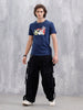 Graffiti Inspired Chest Graphic Slim Fit T-Shirt | Navy Blue