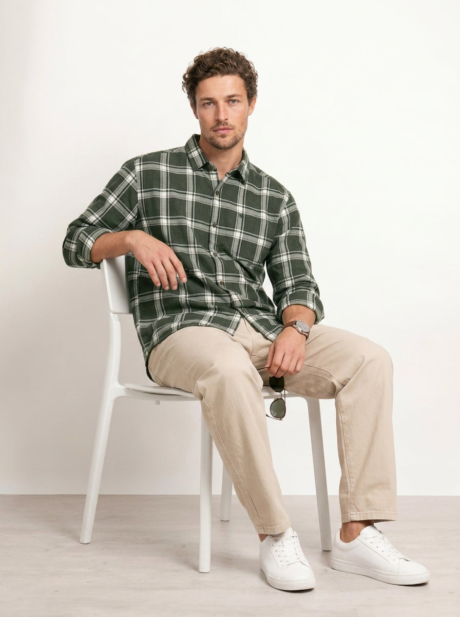 Comfort Fit Checkered Shirt | Dark Green