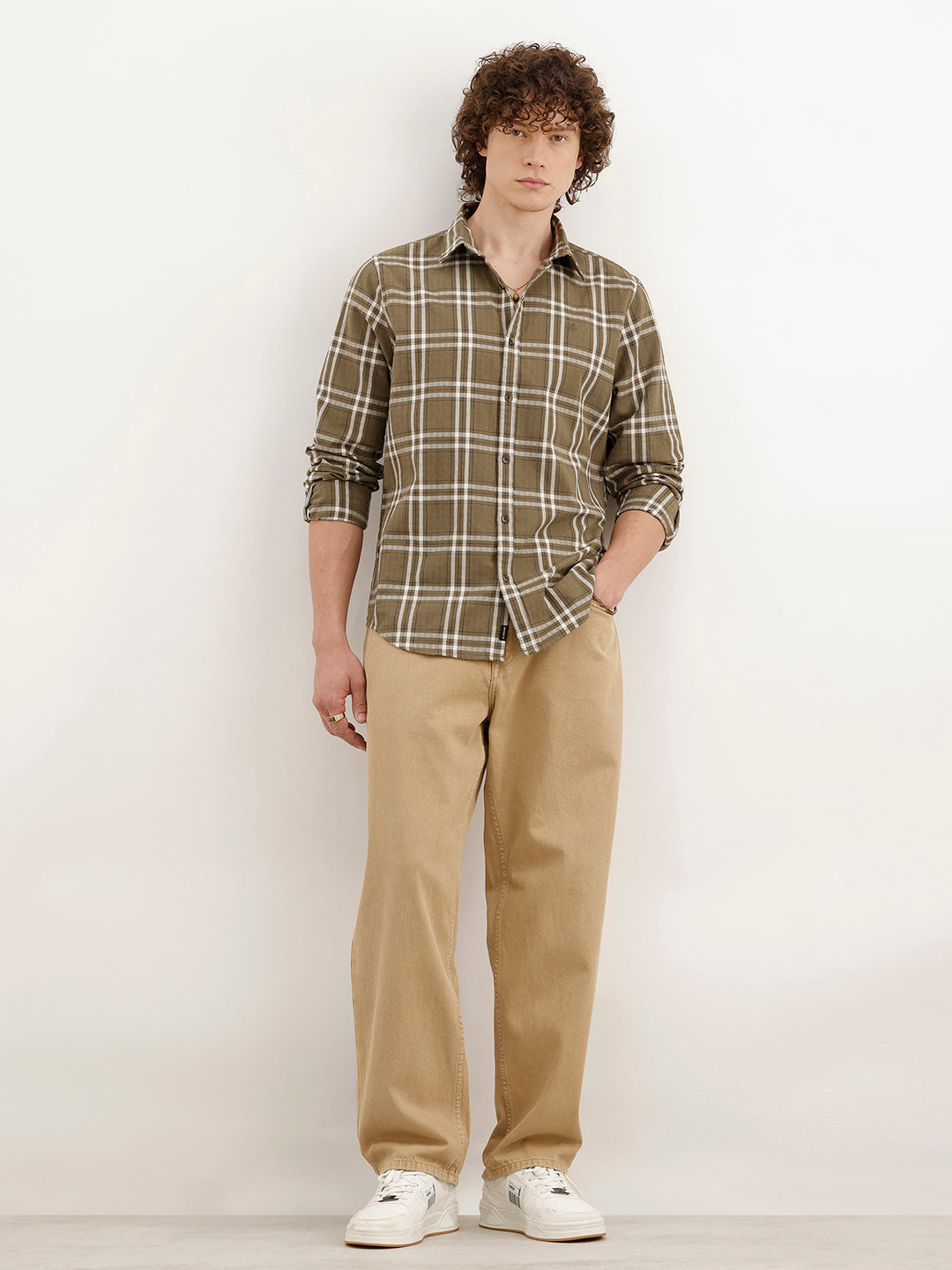 Slim Fit Checkered Shirt  | Olive