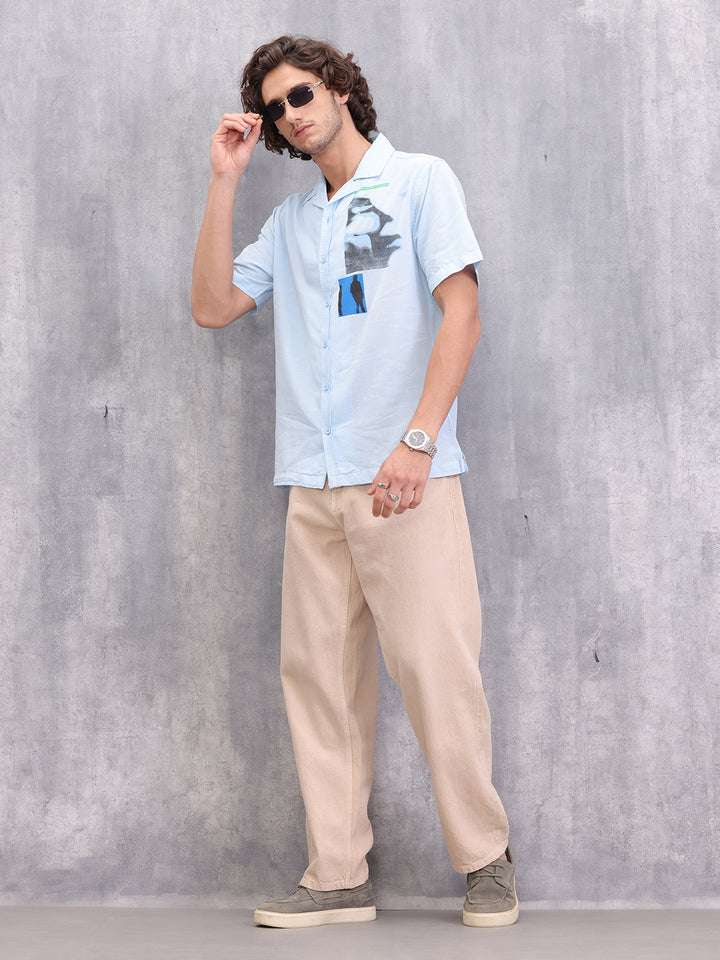 Placement Printed Resort Collar Shirt | Blue