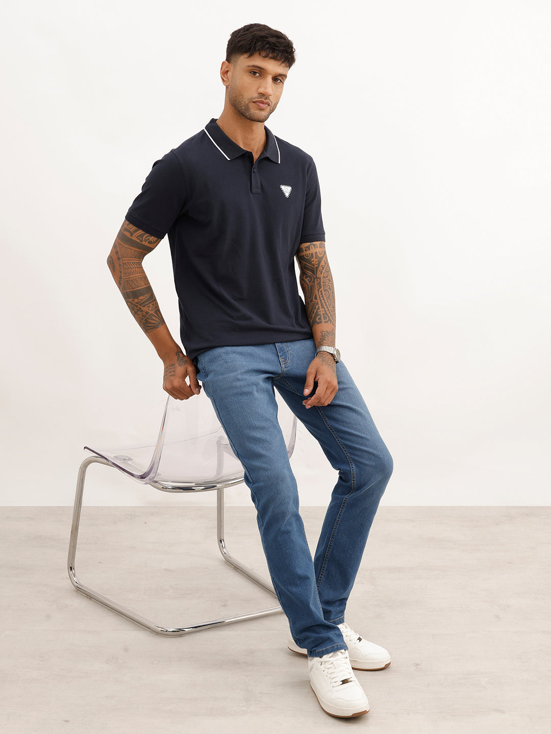 Slim Fit Tipping Collar Polo T-Shirt | Navy Blue