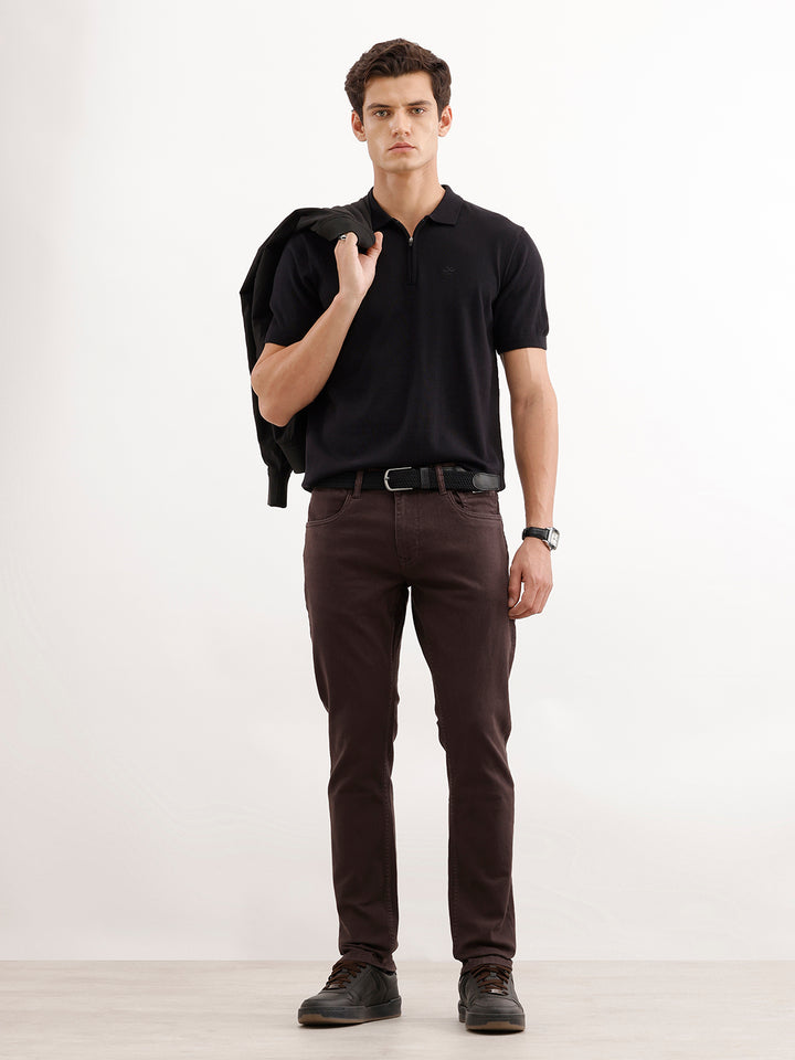 Solid Slim Fit Denim Jeans  | Brown