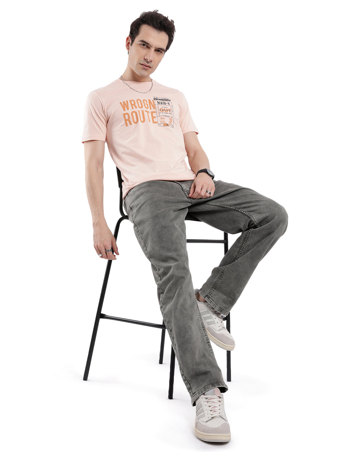 Peach Wrogn Route Slim Fit T-Shirt