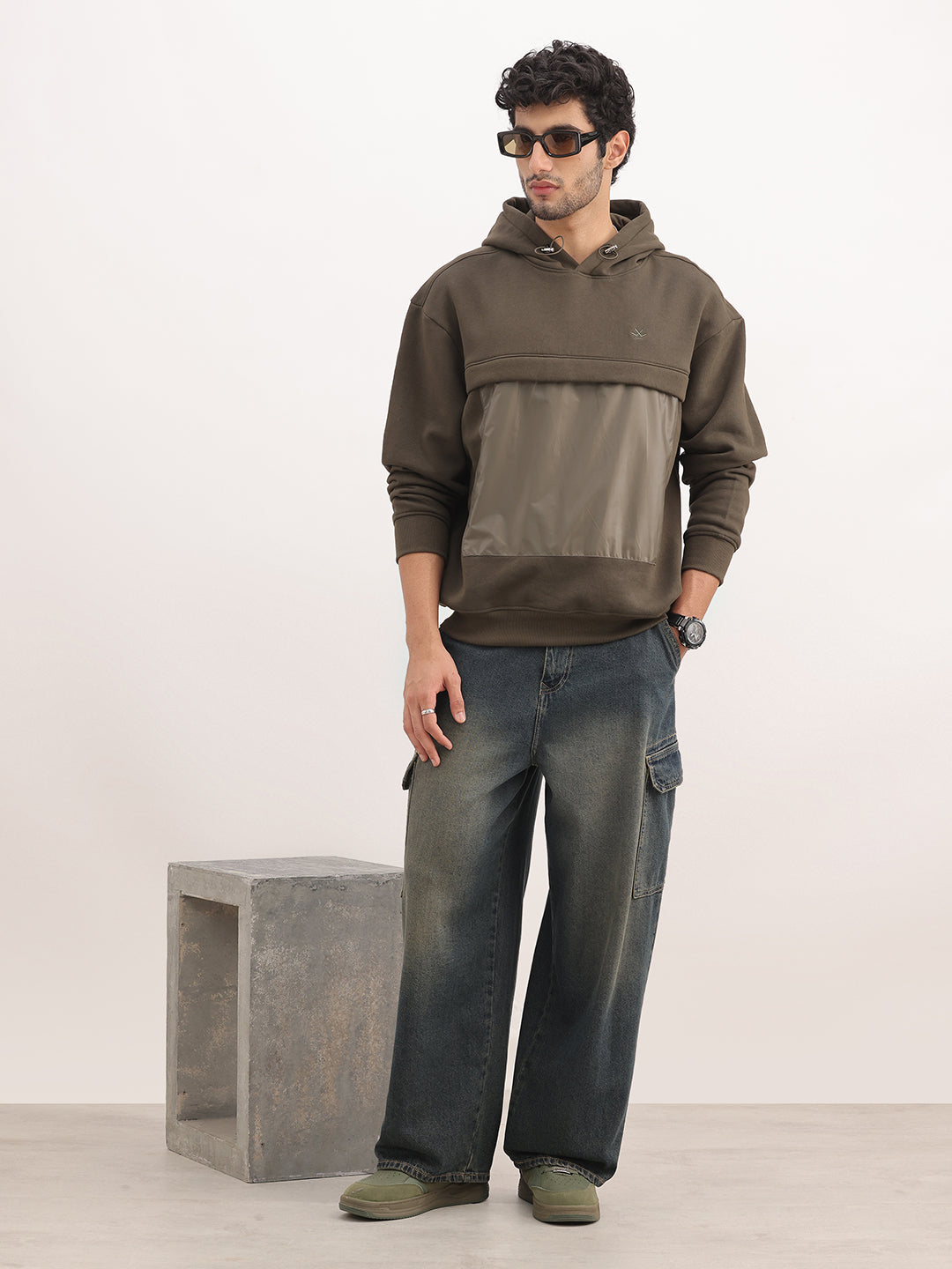 Solid Oversized Hooded Sweatshirt | Olive